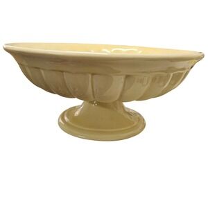 Maioliche Stiesska Italy yellow Ceramic Fluted Pedestal Bowl Centerpiece 11in